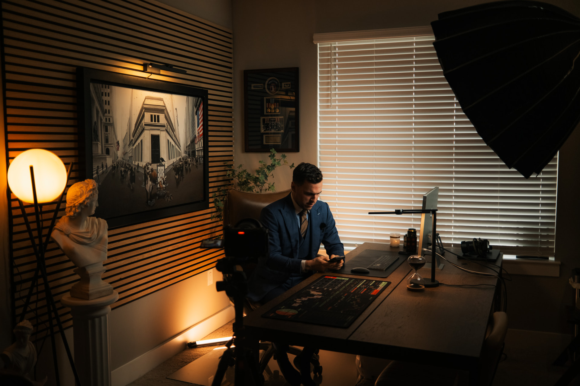 Behind the scenes of a branded video shoot in a home office